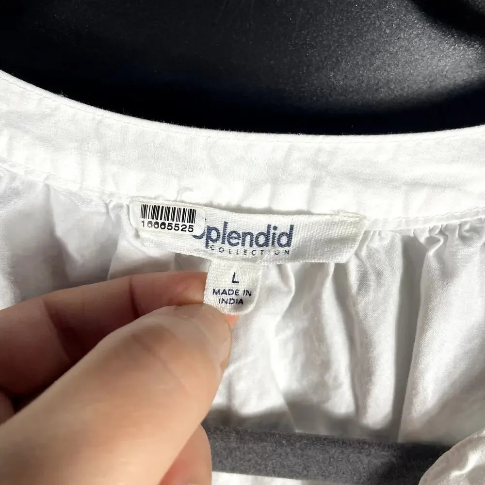 Splendid Chase Cotton Poplin Dress White Mini Drawstring Waist Sleeveless Sz L - Picture 8 of 11